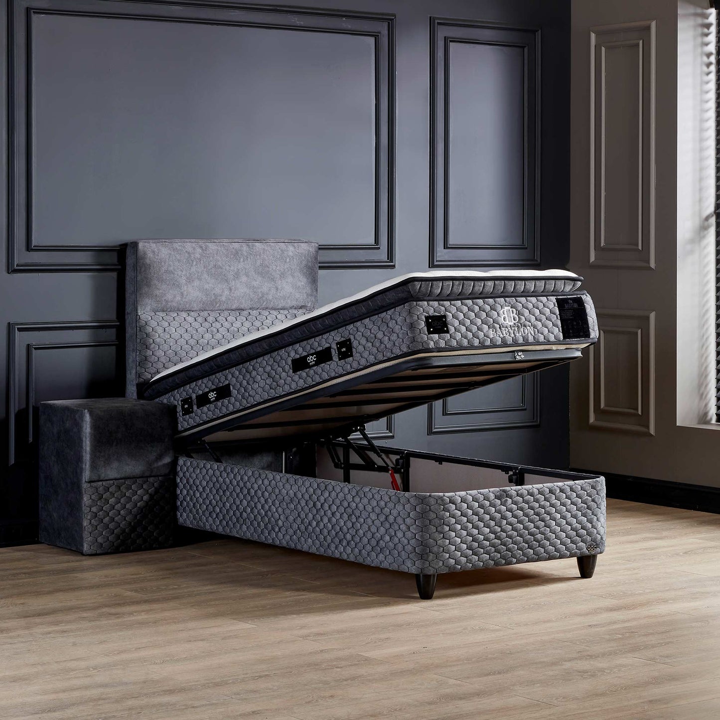 Opberg Boxspring Babylon Grijs - Bedworld B.V.