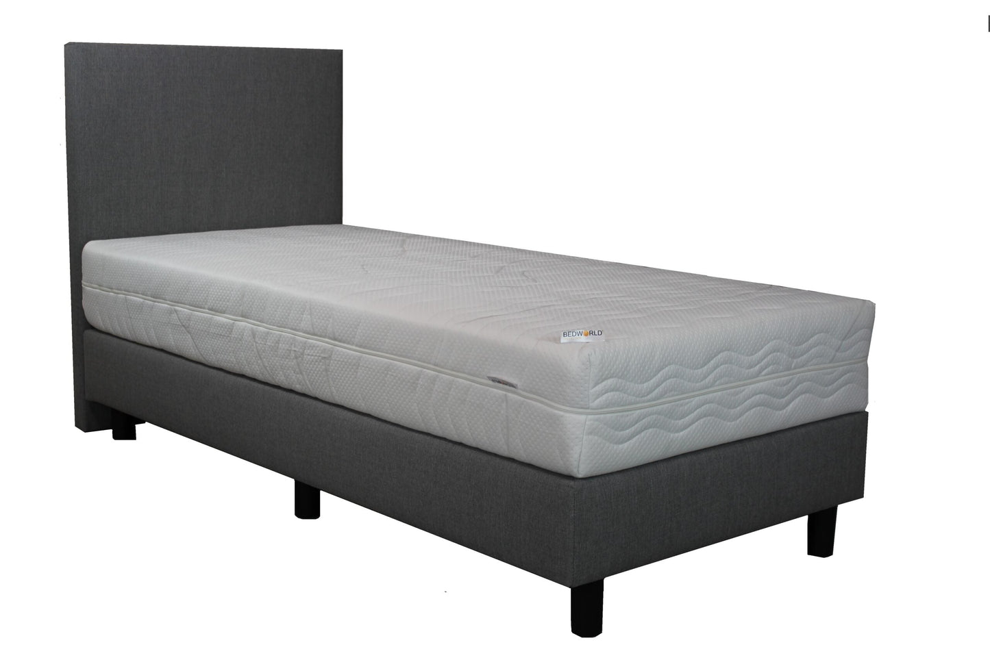 Boxspring 1 persoons Grijs inclusief Pocket Koudschuim matras 90x210 cm - Bedworld B.V.