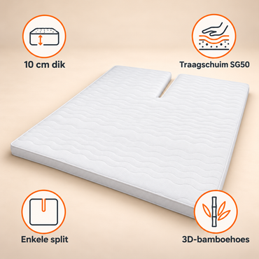 Splittopper Traagschuim Matras SG50 met 3D - Bamboe Hoes