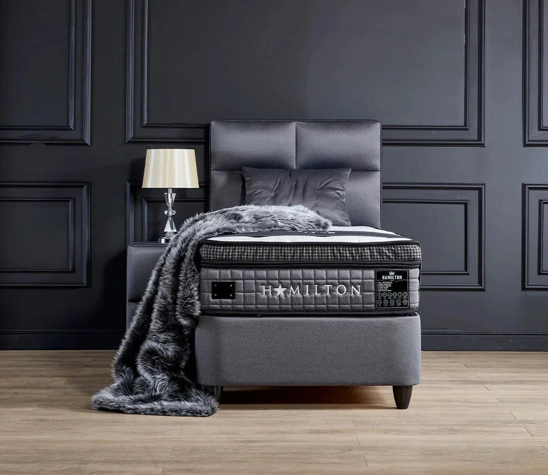 Opberg Boxspring Hamilton Grijs - Bedworld B.V.