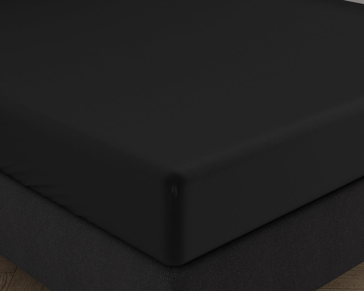 Double Jersey Fitted Sheet Black 220 gsm - 190/200 x 220/230