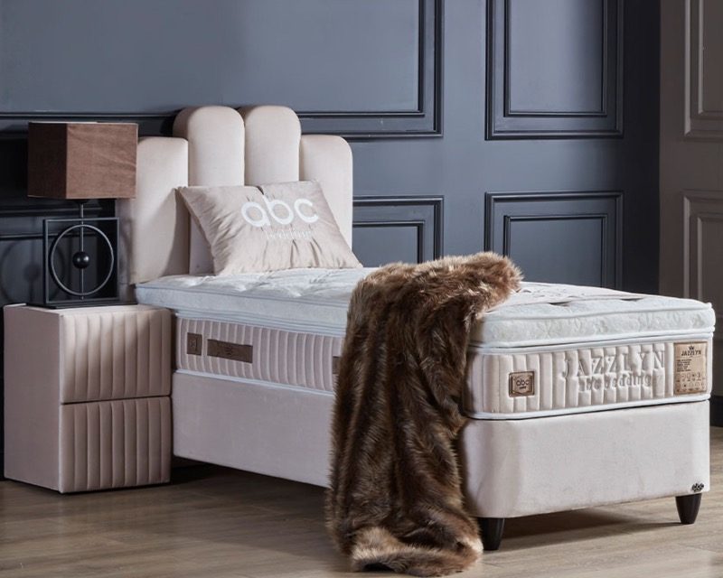 Opberg Boxspring Jazzlyn 90x200 licht beige - Bedworld B.V.