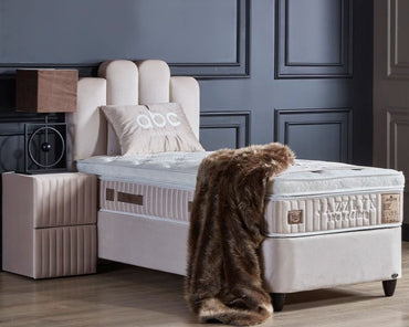 Opberg Boxspring Jazzlyn 90x200 licht beige - Bedworld B.V.