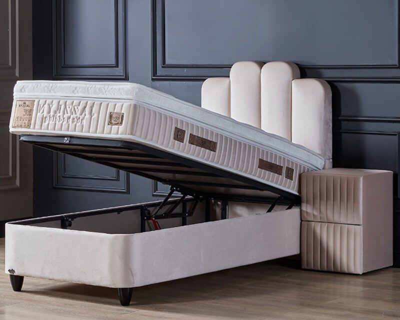 Opberg Boxspring Jazzlyn 90x200 licht beige - Bedworld B.V.