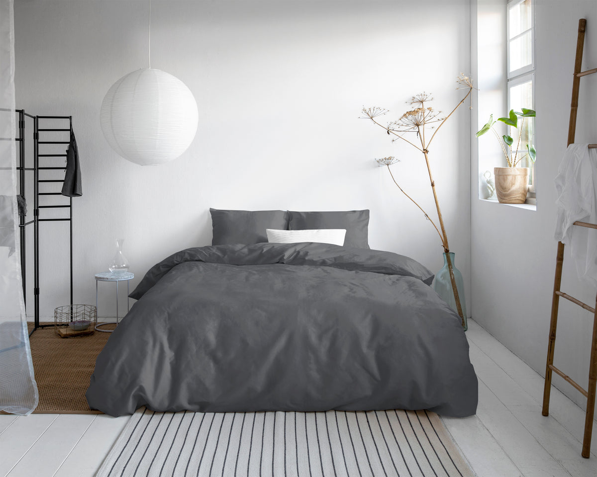 Uni satijn dekbedovertrek antraciet katoen-satijn - Bedworld B.V.