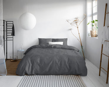 Uni satijn dekbedovertrek antraciet katoen-satijn - Bedworld B.V.