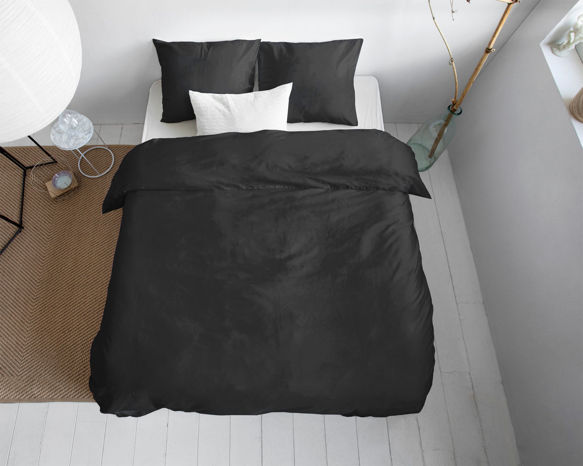 Uni Satijn Zwart - Katoen/Satijn - Dekbedovertrek - Bedworld B.V.
