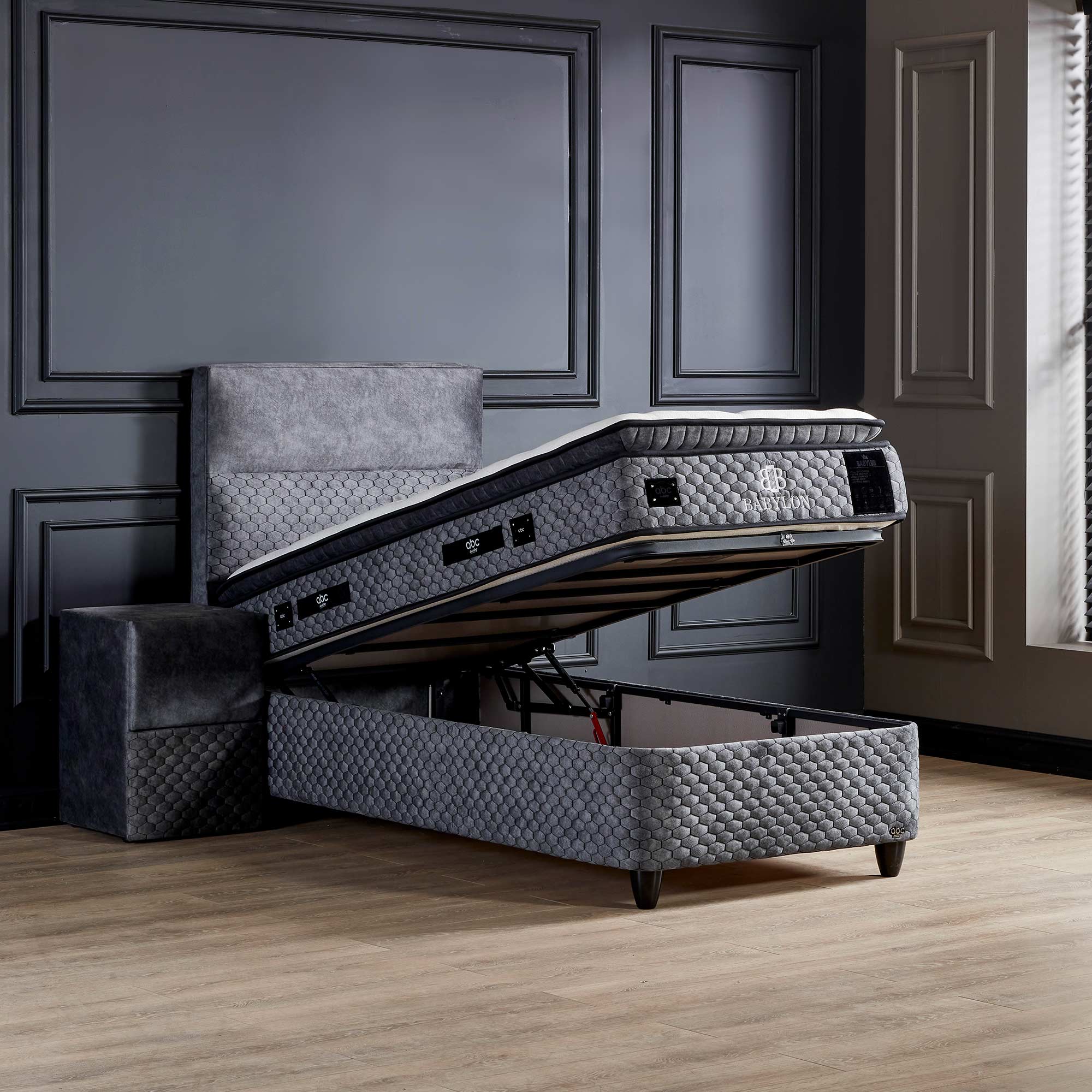 Opberg Boxspring Babylon Grijs - Bedworld B.V.