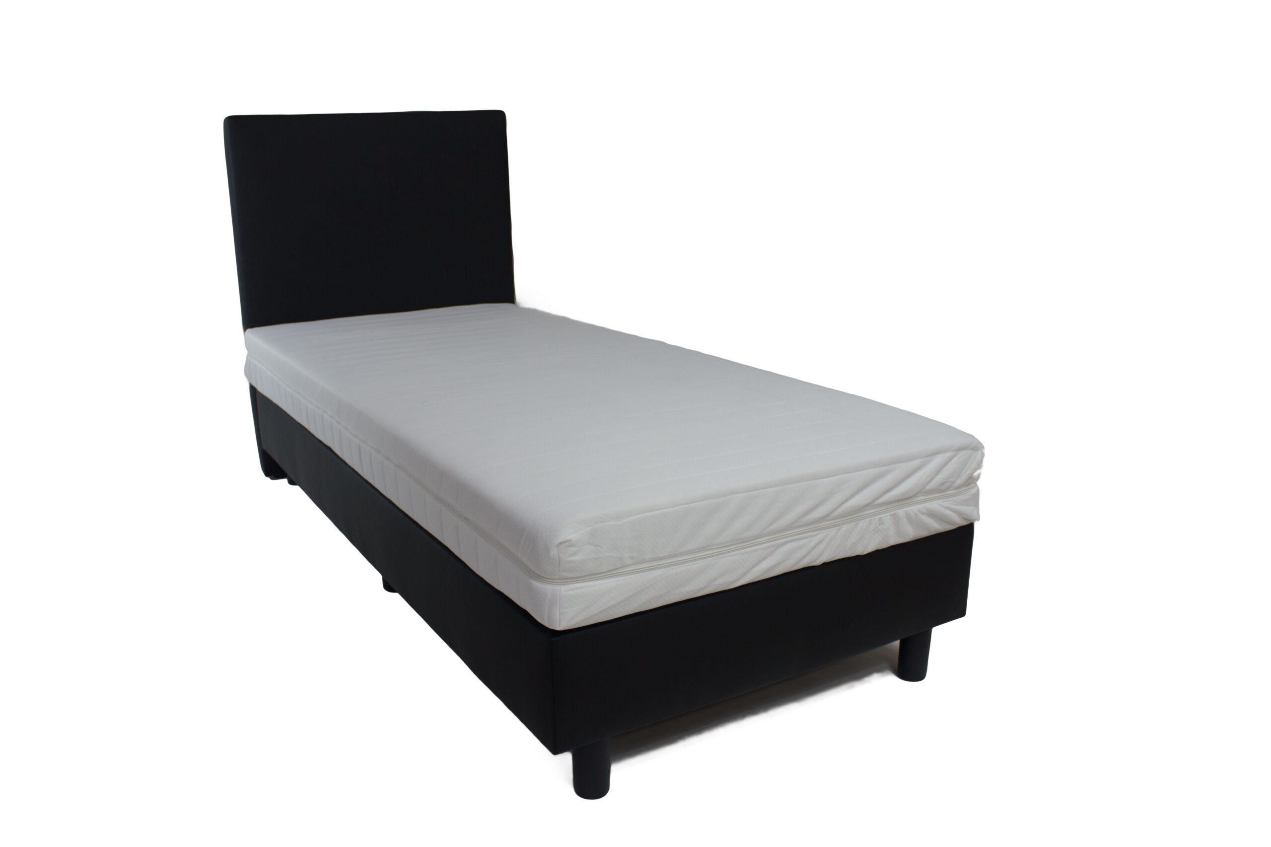 Budget Boxspring 90x200 cm - Zwart Skai - Inclusief Koudschuim Matras HR37 - Bedworld B.V.