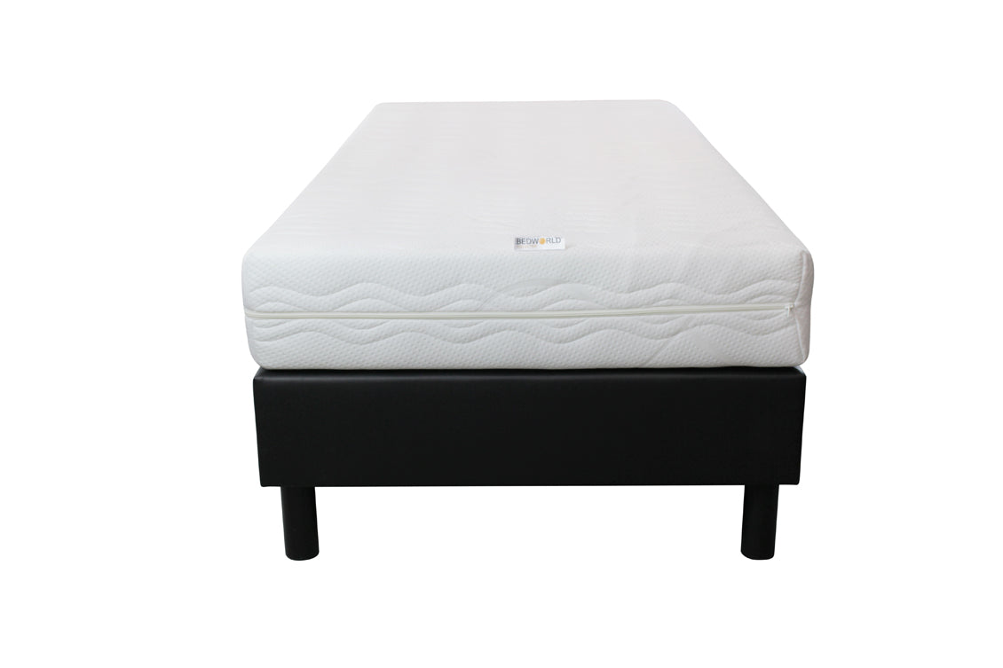 Eenpersoons Boxspring 90x200 cm - Zwart Skai - Inclusief Pocket Koudschuim Matras - Bedworld B.V.