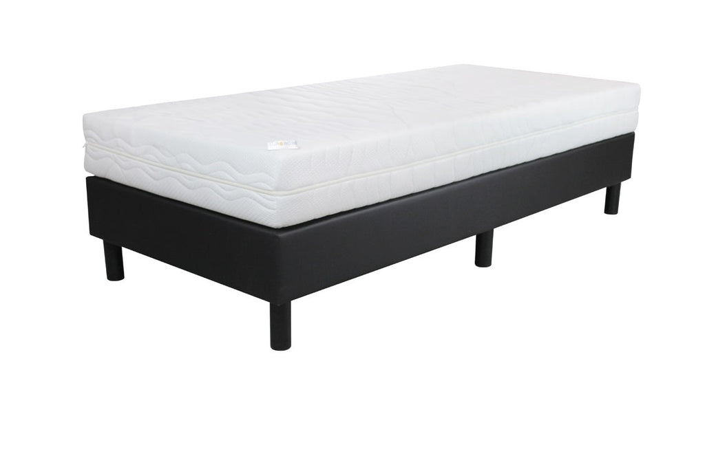 Eenpersoons Boxspring 90x200 cm - Zwart Skai - Inclusief Pocket Koudschuim Matras - Bedworld B.V.