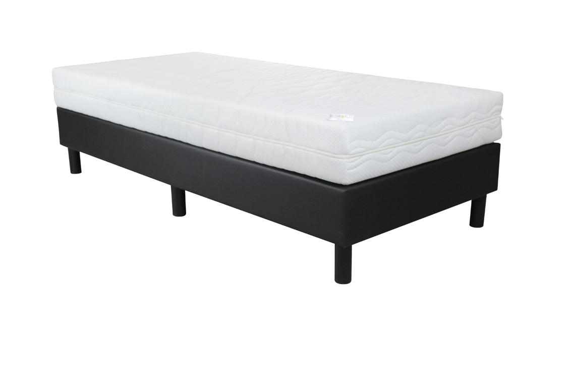 Eenpersoons Boxspring 90x200 cm - Zwart Skai - Inclusief Pocket Koudschuim Matras - Bedworld B.V.