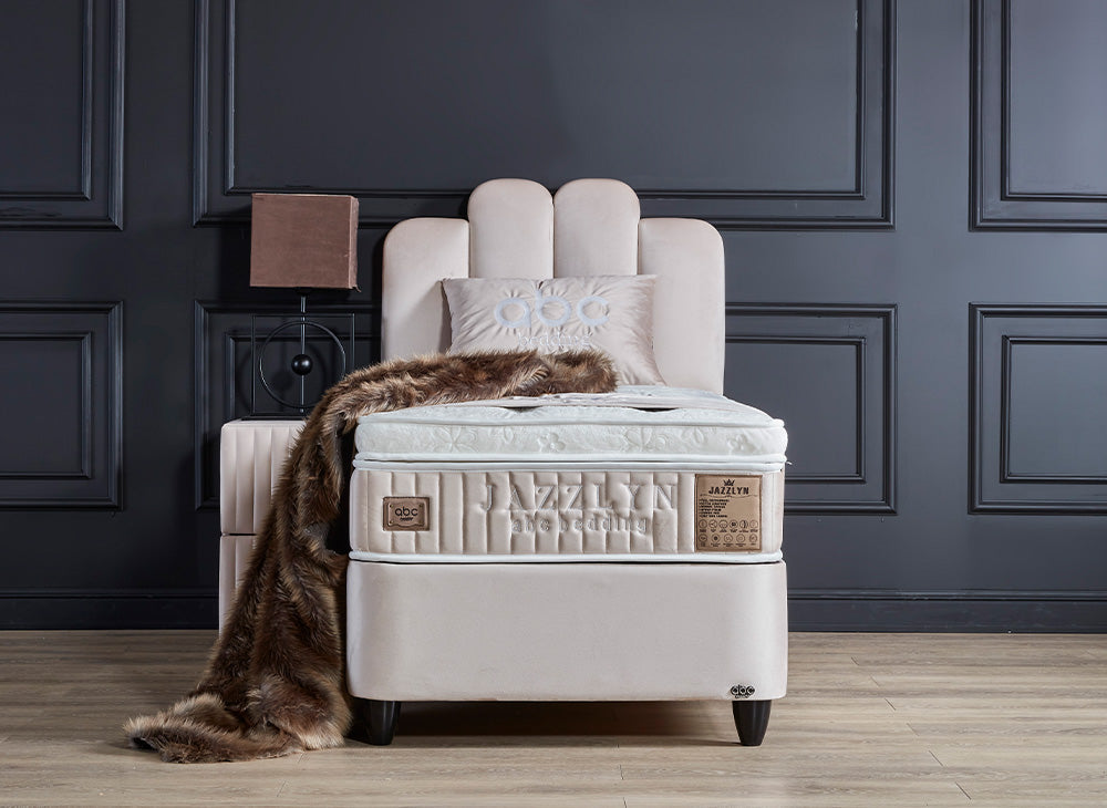 Opberg Boxspring Jazzlyn 90x200 licht beige - Bedworld B.V.