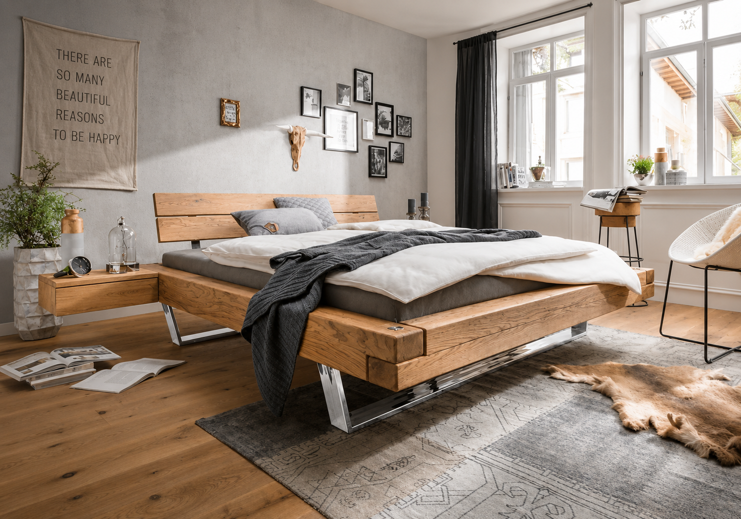 Woodstock Zwevend Balkenbed V met hoofdeinde Balk II