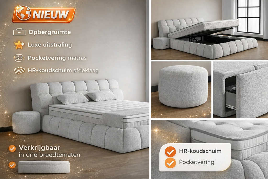 Opberg Boxspring Claudi Complete Set in Japandi stijl - Bedworld B.V.