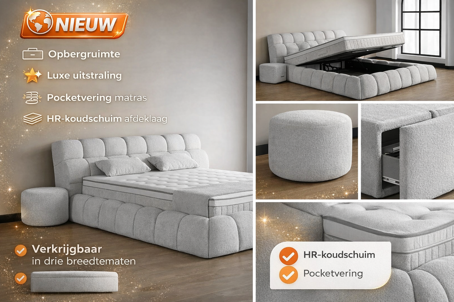 Opberg Boxspring Claudi Complete Set in Japandi stijl - Bedworld B.V.