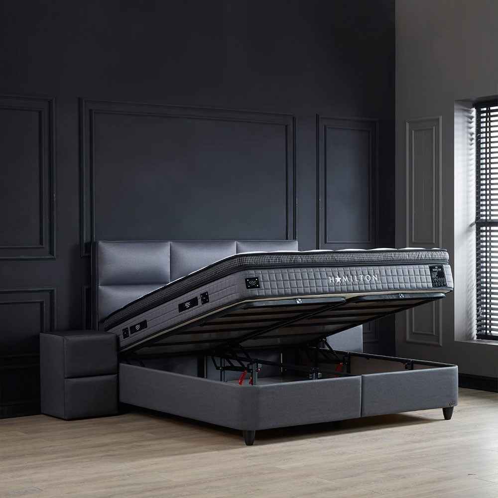 Opberg Boxspring Hamilton Grijs - Bedworld B.V.