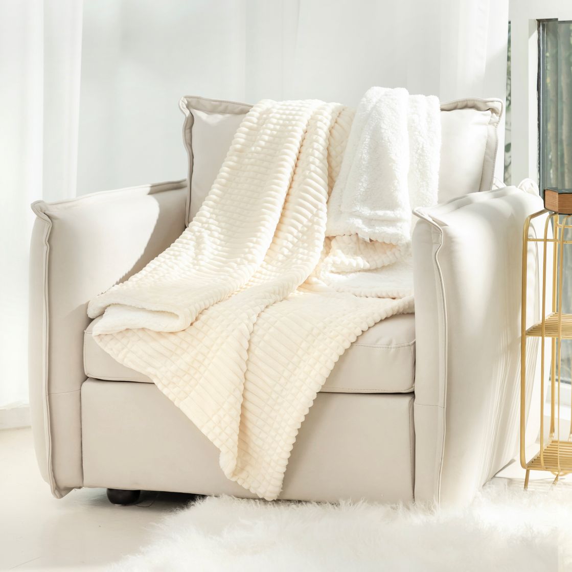 Ridgeline Sherpa Fleece Deken - Crème - Bedworld B.V.