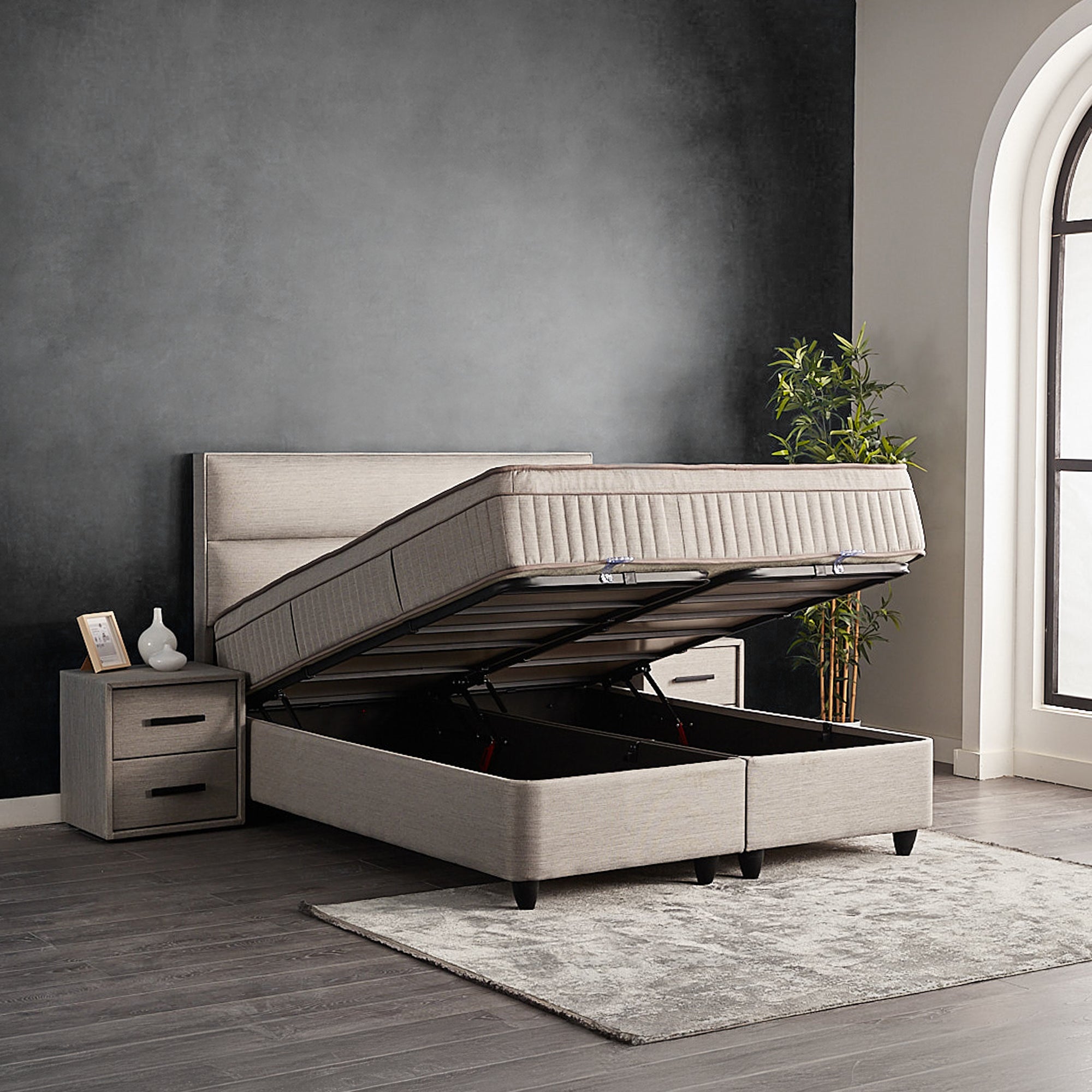 Opberg Boxspring Suna - Grijs - Bedworld B.V.